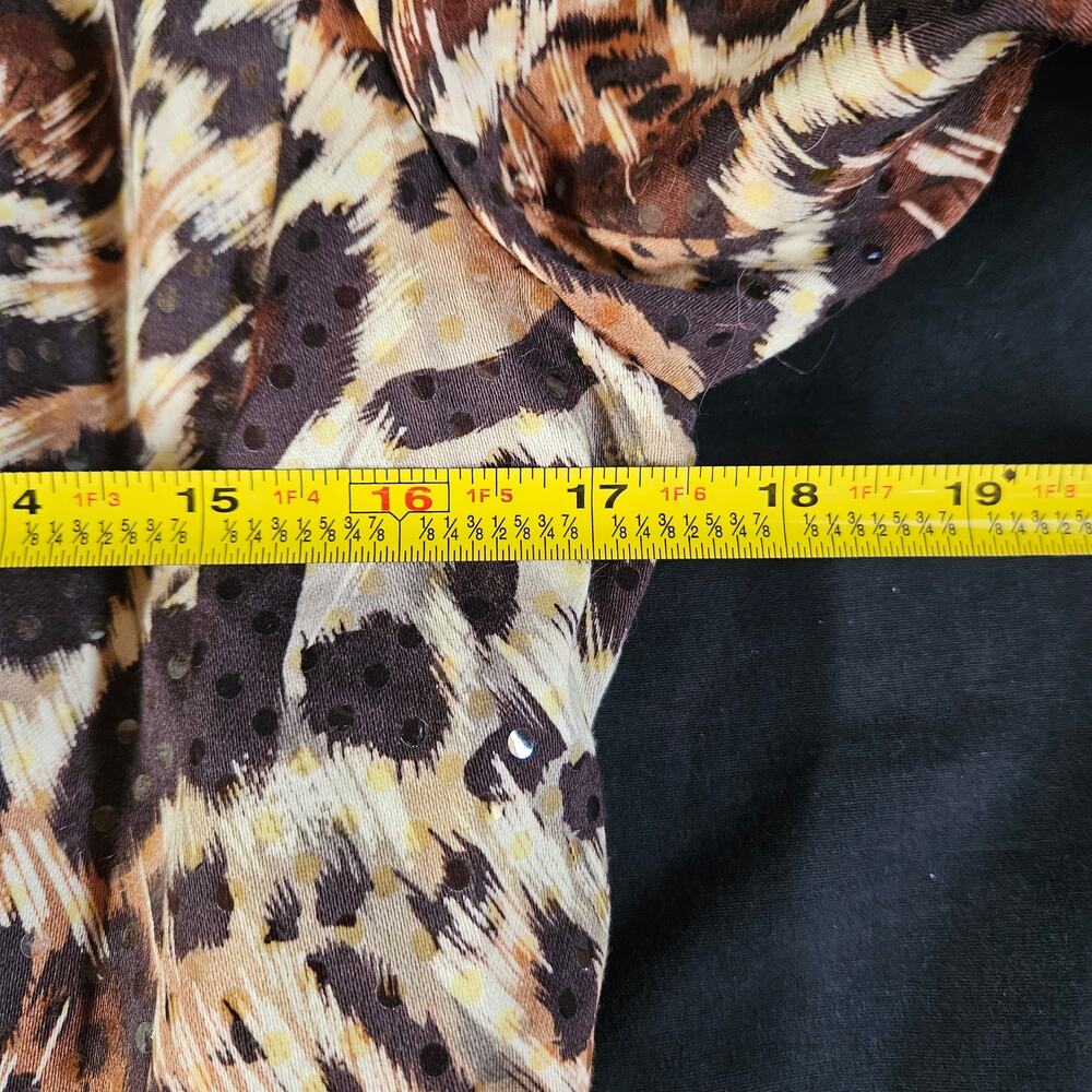 View Animal Print Blazer Size 8 Zip Up Sequin Brown Black Cheetah Leopard Mature - Picture 7 of 11